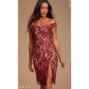 NWT Red Lace Off the Shouldwr MIDI Dress